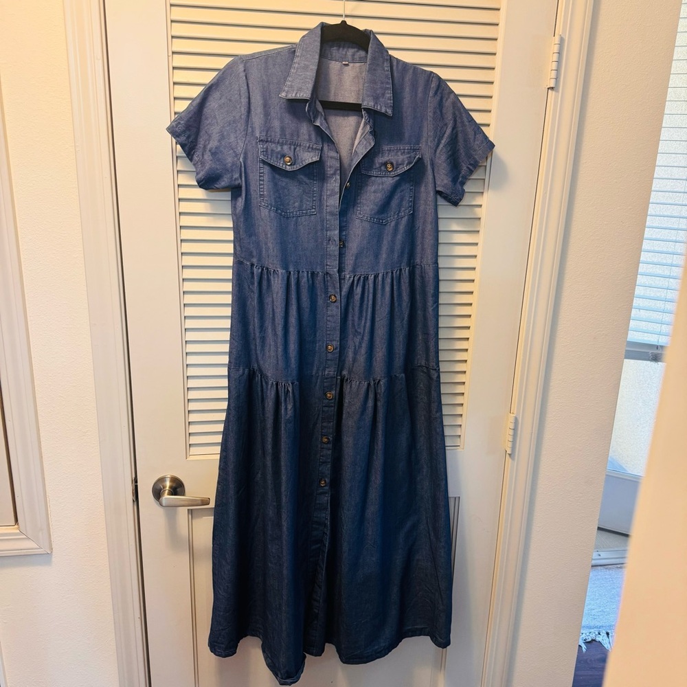 Denim Blue Button-Down Midi Dress